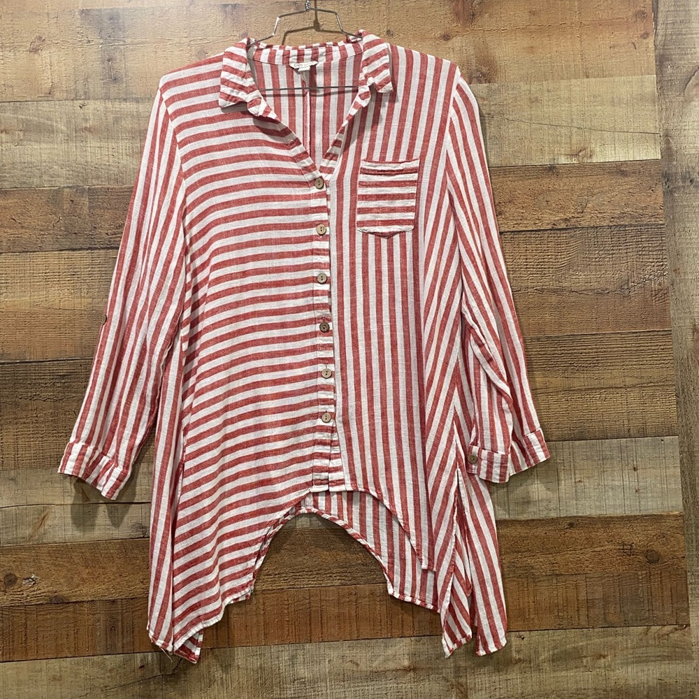 Cato Button Up Red & White Striped Button Down Shirt Size XL